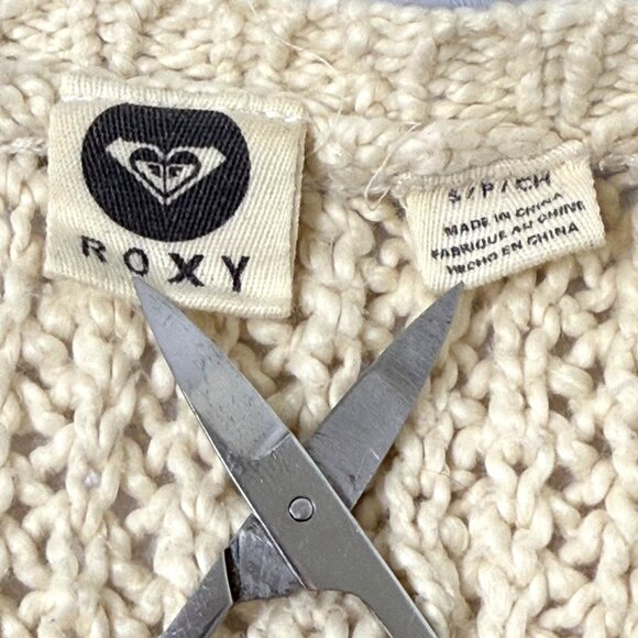 Roxy Sweater Womens Sz S Ivory Open Knit Beach Good Day Sunshine Cotton Pullover - Picture 8 of 9